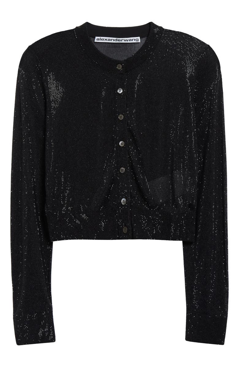 Alexander Wang Crystal Hotfix Crop Cardigan, Alternate, color, 001 Black
