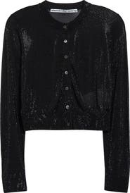 Alexander Wang Crystal Hotfix Crop Cardigan