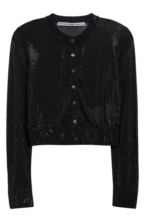 Alexander Wang High-shine Cropped Cardigan In 001 Black
