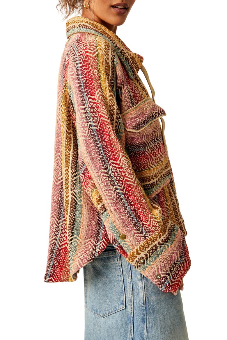 Rainbow Rays Cotton Snap-Up Drawstring Cotton Overshirt, Alternate, color, SUNSET COMB0
