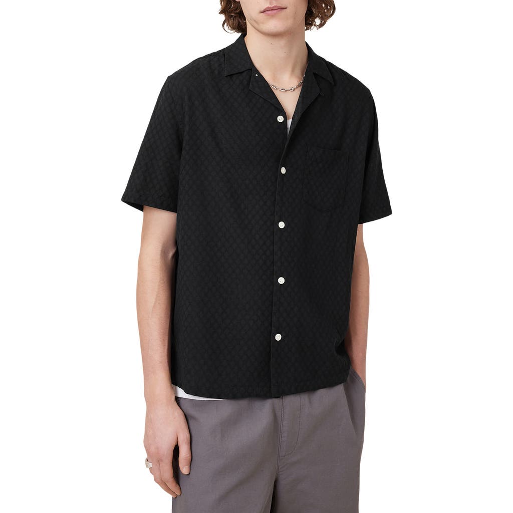 Allsaints Mens Bandol Relaxed-fit Short-sleeve Linen-blend Shirt Dark Charcoal Xl In Black