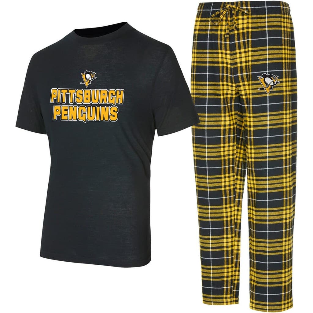 Concepts Sport Men's Pittsburgh Penguins Vector T-shirt Pants Sleep Set In Black,gold
