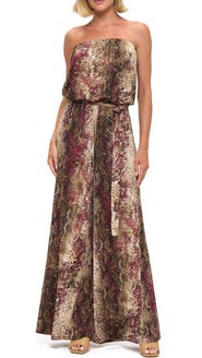 O.L. Snake Print Strapless Wide Leg Jumpsuit