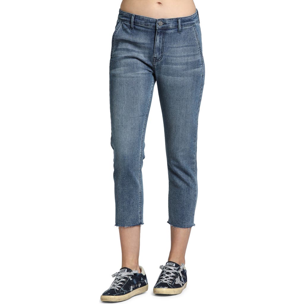 Apny Raw Hem Mid Rise Crop Trouser Jeans In Indigo