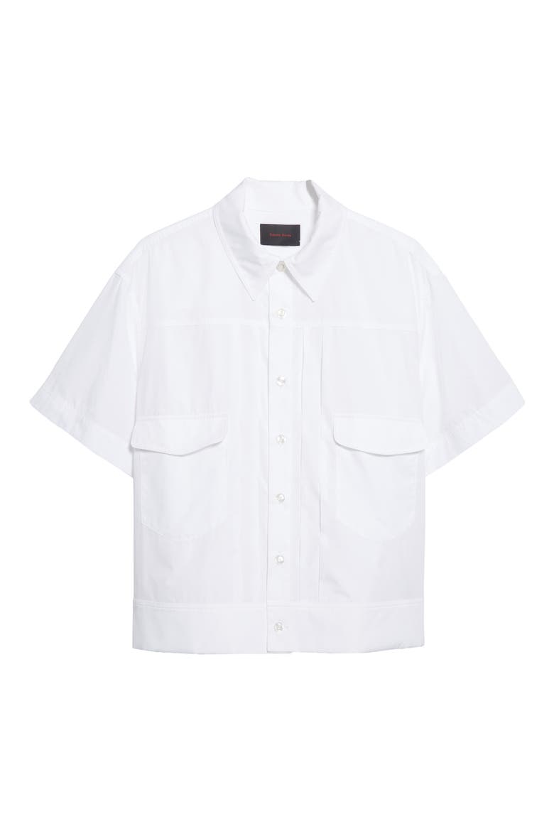 Pleated Short Sleeve Button-Up Shirt, Alternate, color, WHITE
