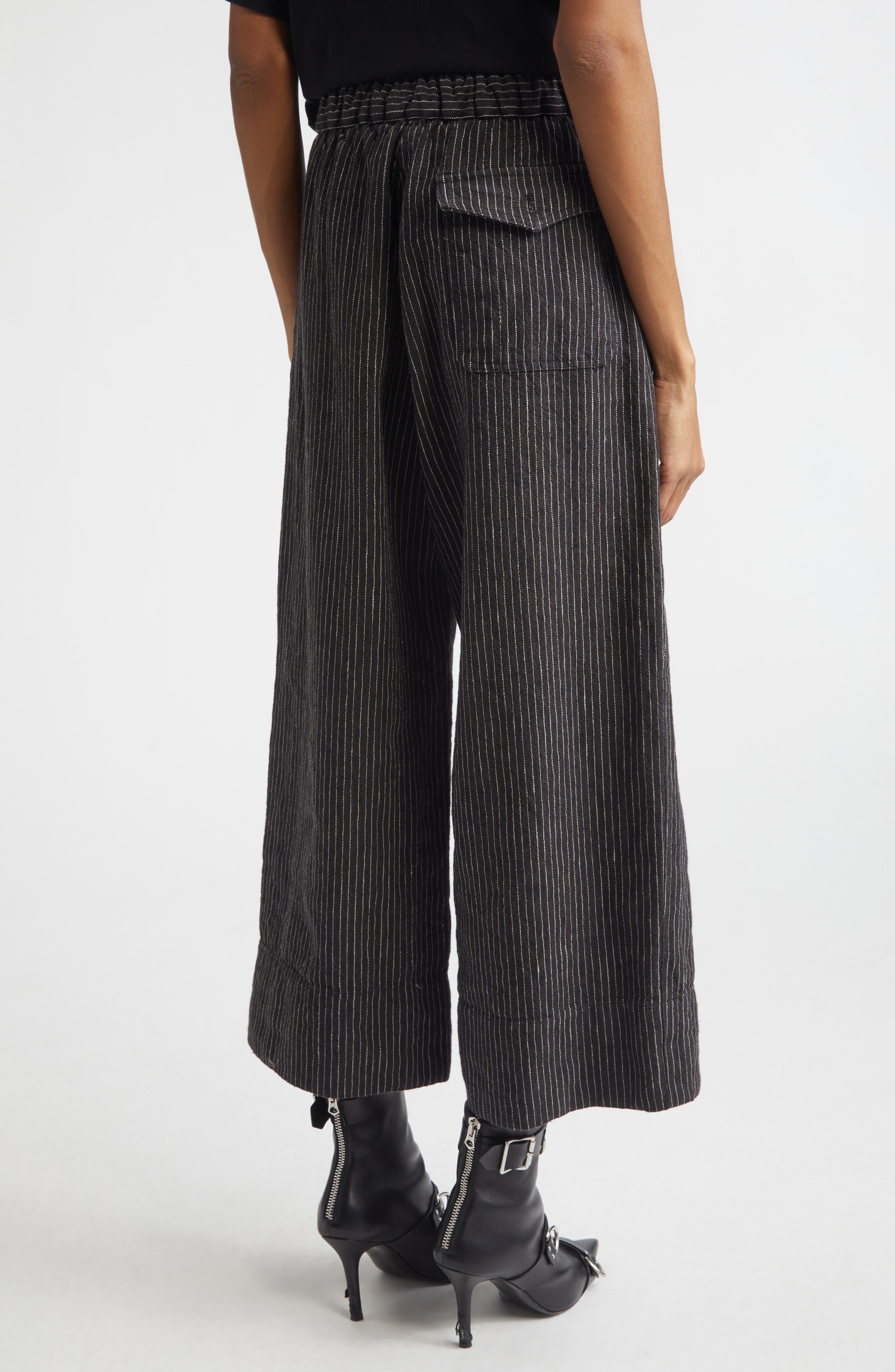 R13 Relaxed Pinstripe Linen & Virgin Wool Crop Work Pants (Women
