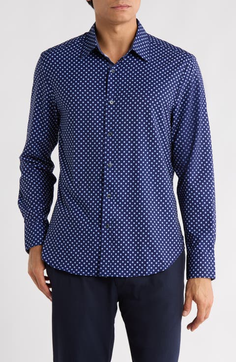Slim Fit Abstract Dot 4-Way Stretch Button-Up Shirt