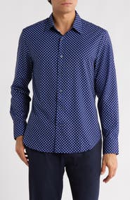 CONSTRUCT Slim Fit Abstract Dot 4-Way Stretch Button-Up Shirt