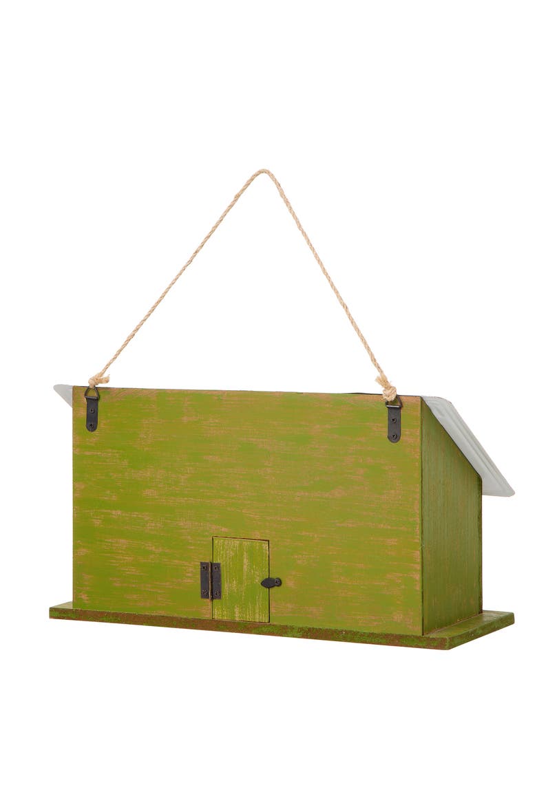 14"L Distressed MDF and Metal Decorative Outdoor Hanging Garden Birdhouse, Alternate, color, Green