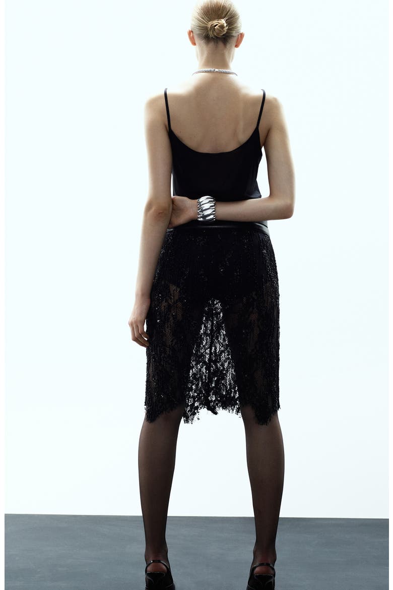 x Kaia Gerber Beaded Lace Skirt, Alternate, color, BLACK