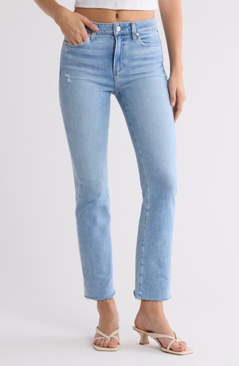Cindy High Waist Raw Hem Ankle Straight Leg Jeans (In Tune Distressed) (Petite)