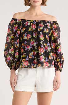 Alice + Olivia Floral Print Ruffle Peasant Top