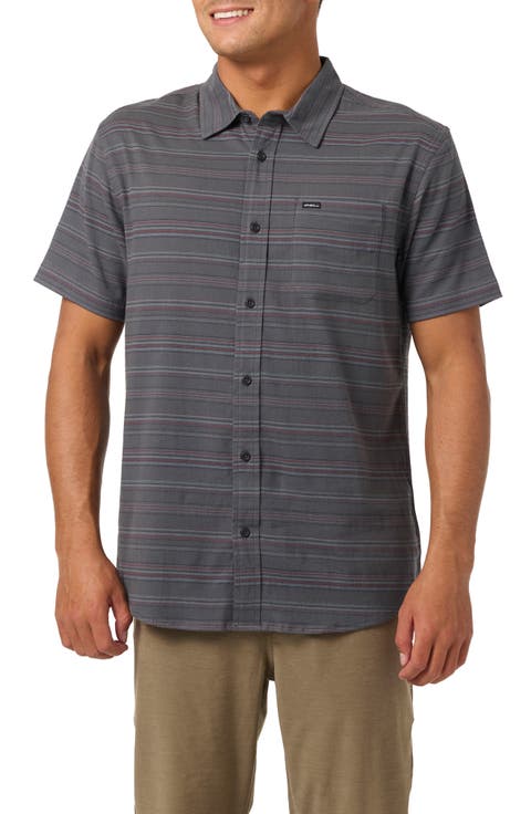 Seafaring Stripe Stretch Short Sleeve Button-Up Shirt
