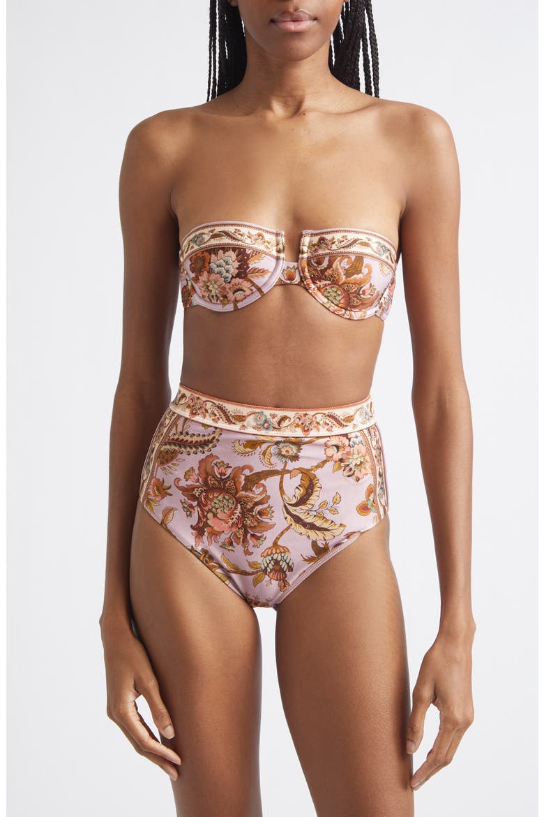 Aster High Waist Bikini Bottoms, Alternate, color, MAUVE JACOBEAN