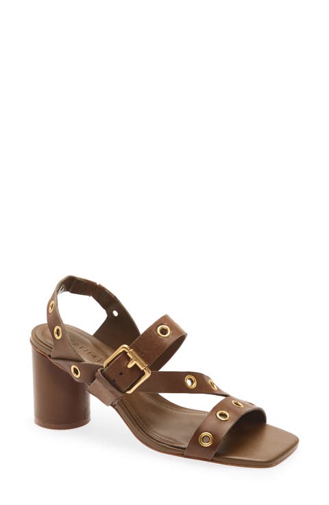 Buckle Block Heel Leather Sandal