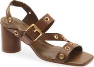 FARM Rio Buckle Block Heel Leather Sandal