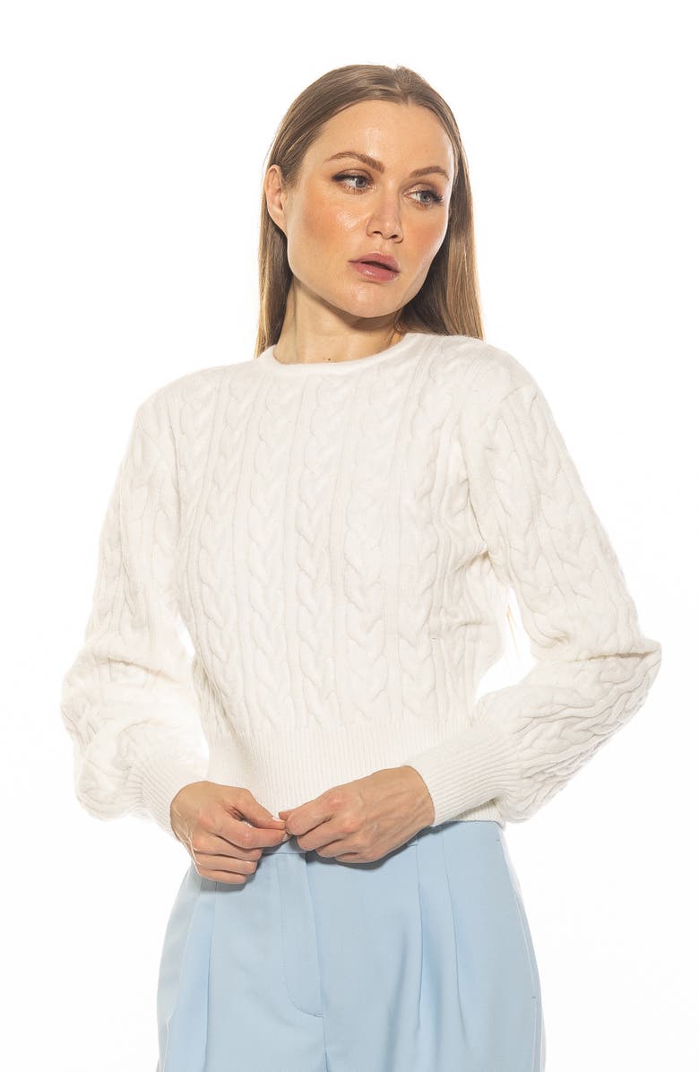 Alexia Admor Berli Balloon Sleeve Cable Knit Crop Sweater, Alternate, color, Ivory