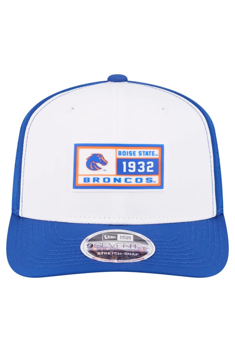 Men's New Era White/Royal Boise State Broncos Perforated Patched 9SEVENTY Adjustable Hat, Alternate, color, White