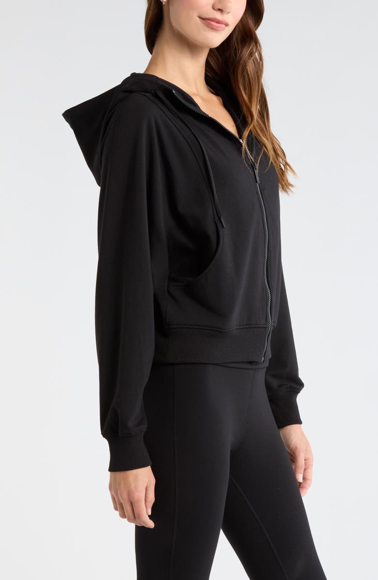 Zella Weekend French Terry Full Zip Hoodie, Alternate, color, Black