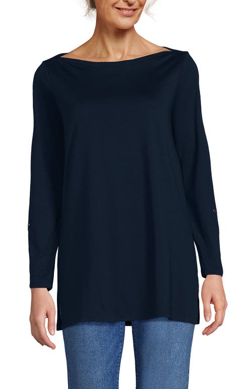 Lands' End Supima Cotton Adjustable 3/4 Sleeve Boatneck Tunic In Radiant Navy