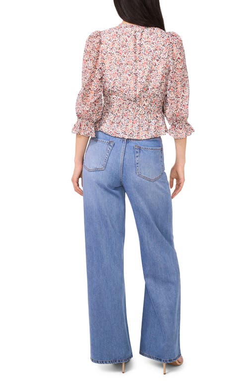 1.state Floral Smock Detail Chiffon Top In White