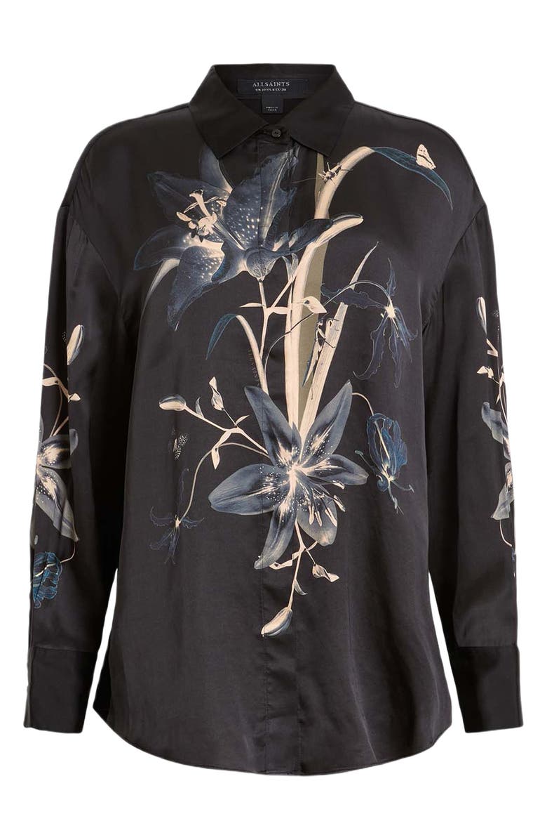 AllSaints Bernie Floral Print Long Sleeve Woven Shirt, Alternate, color, Petra Black