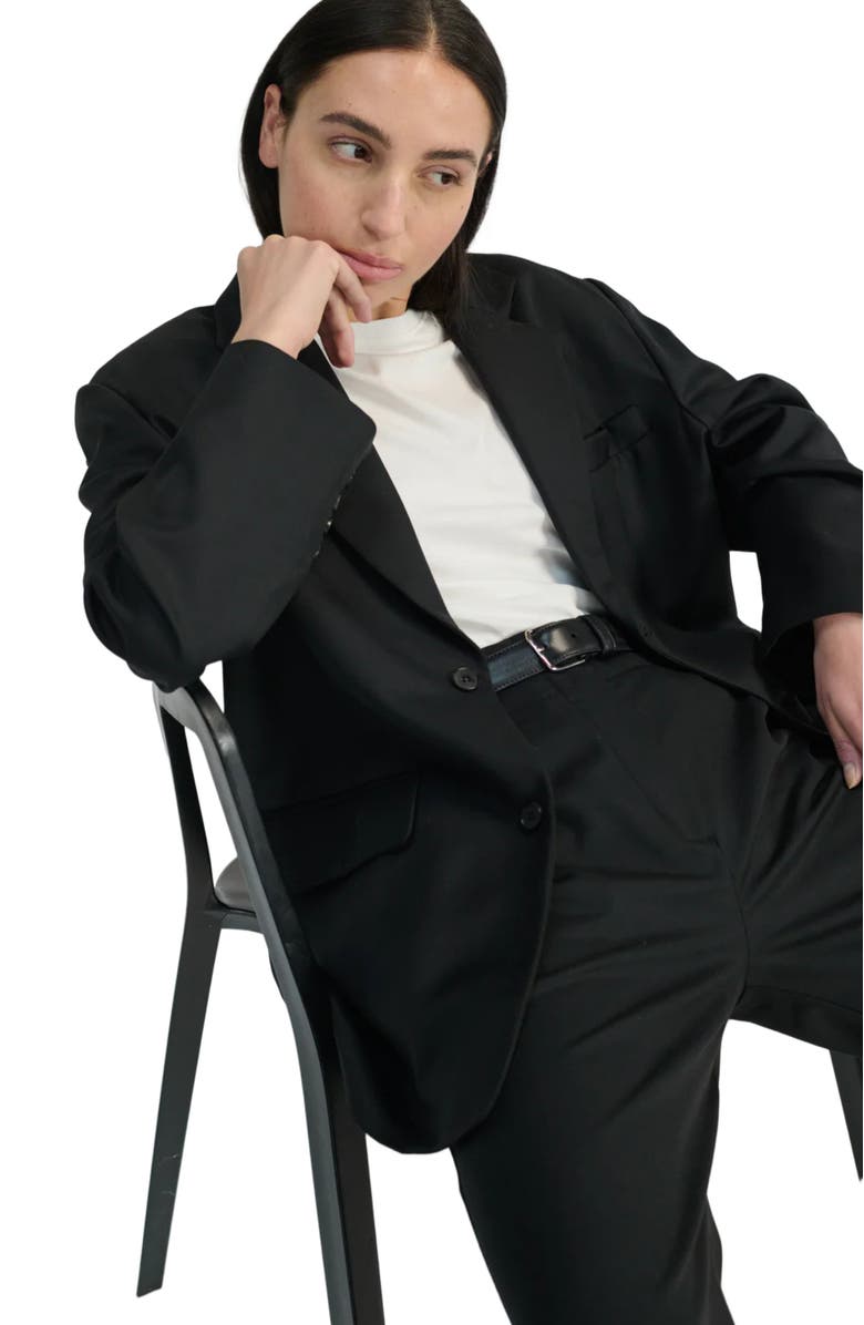 Almina Concept Oversized Double Button Blazer, Alternate, color, Black