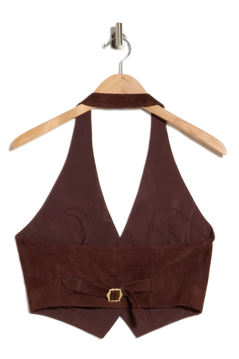 Crosby Suede Deep V Halter Vest, Alternate, color, DARK CHOCOLATE