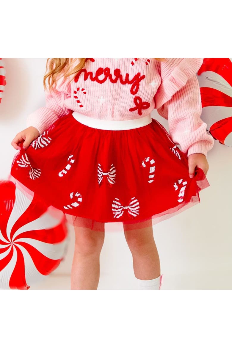 Candy Cane Bows Sequin Christmas Tutu, Alternate, color, Ruby Red