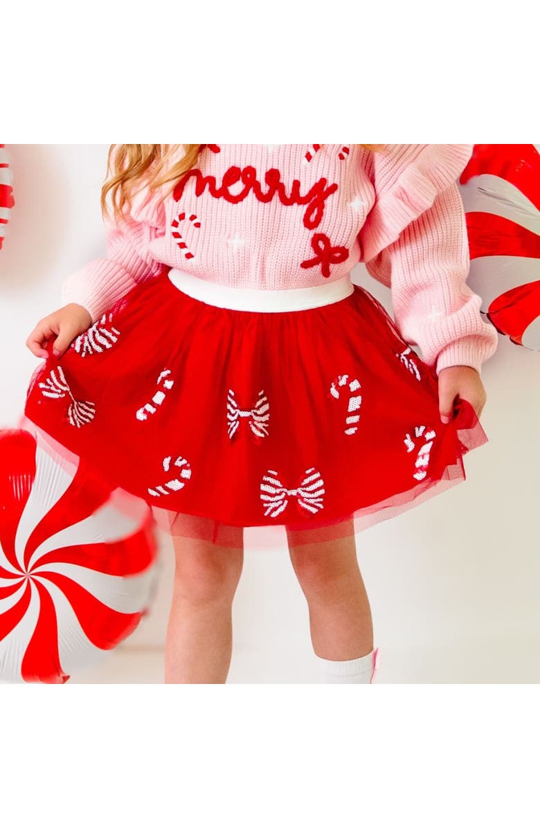 Sweet Wink Candy Cane Bows Sequin Christmas Tutu, Alternate, color, Ruby Red