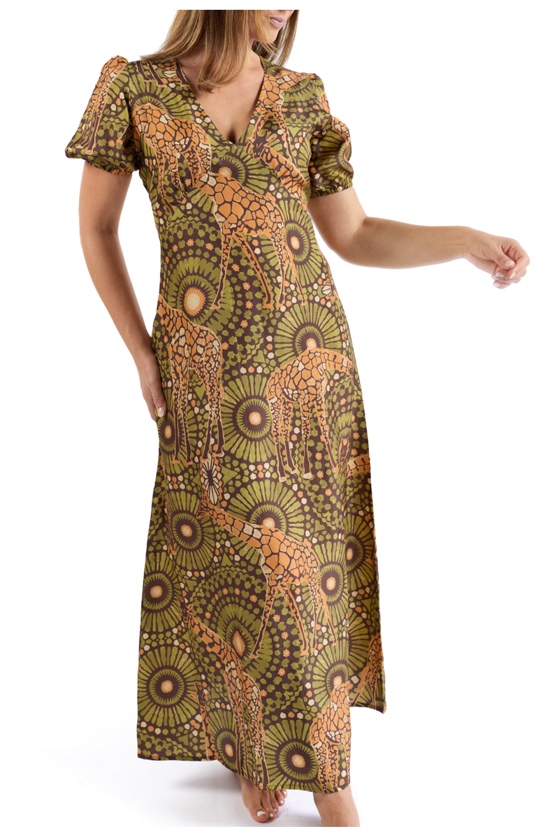 Kenny Flowers The Africa - Silk Puff Sleeve V-Neck Maxi Dress, Alternate, color,