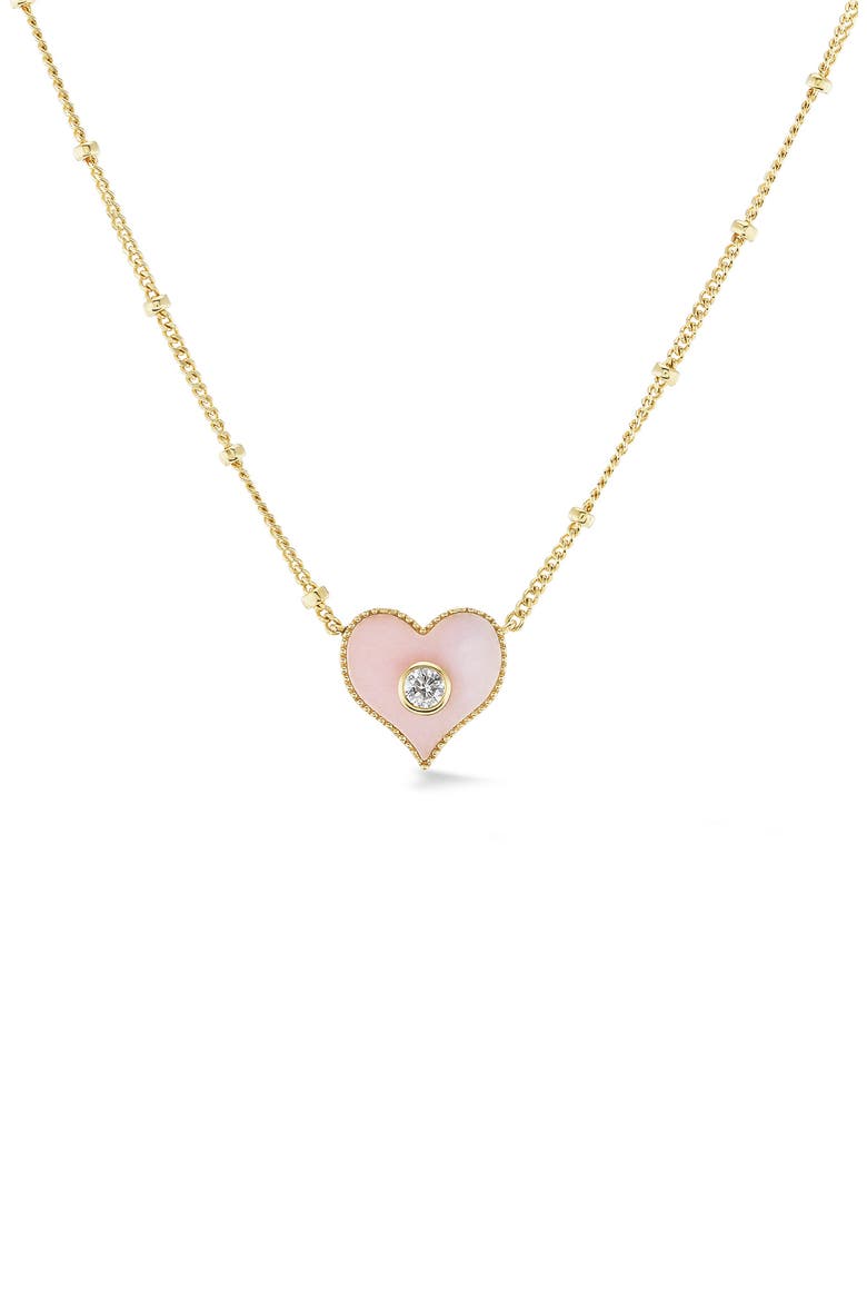 Mini Pink Opal & Diamond Heart Pendant Necklace, Main, color, PINK