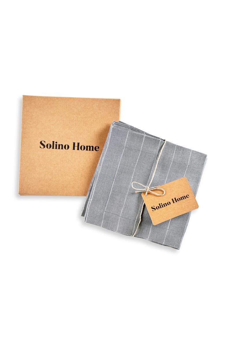 Solino Home Linen Cocktail Napkins - Pinstripe, Alternate, color, Grey And White