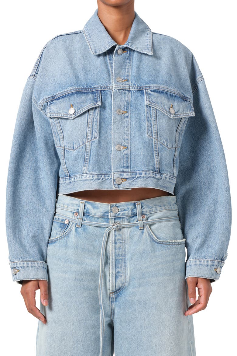 Palmer Crop Denim Jacket, Main, color, SPACE (WORN LT BLUE)