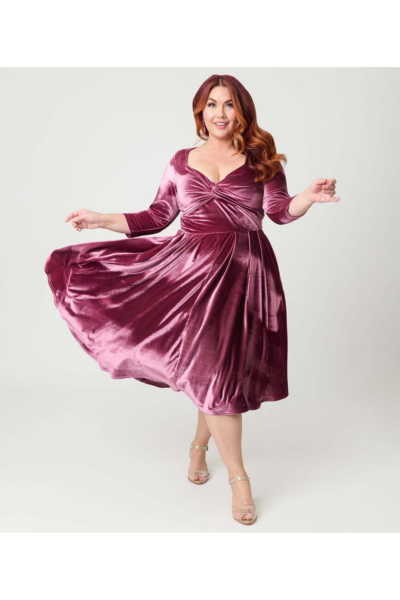 Plus Size 1950s Front Twist Swing Dress, Main, color, Mauve Pink
