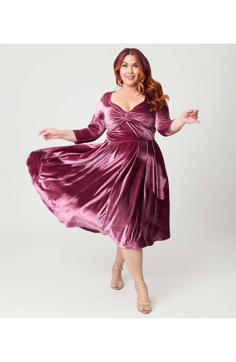 Unique Vintage Plus Size 1950s Front Twist Swing Dress, Main, color, Mauve Pink