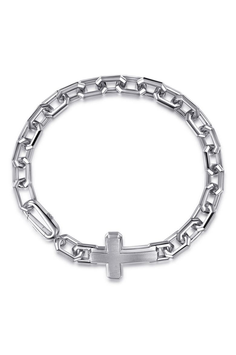 Men's Sterling Silver Cross Link Bracelet, Main, color, STERLING SILVER