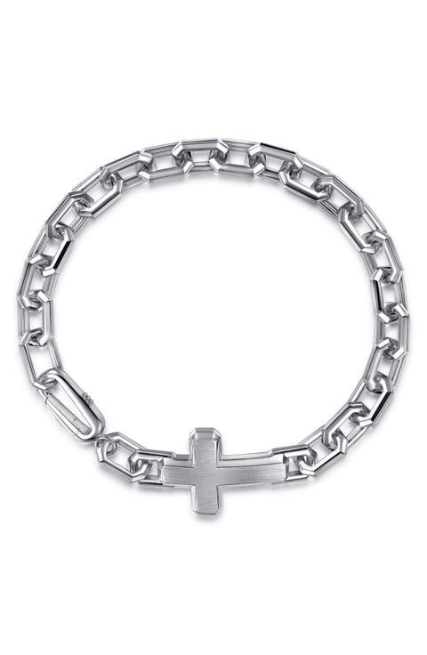 Men's Sterling Silver Cross Link Bracelet
