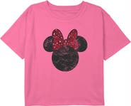 Mickey & Friends Girl's Mickey & Friends Minnie Mouse Distressed Red Leopard Bow  Graphic T-Shirt