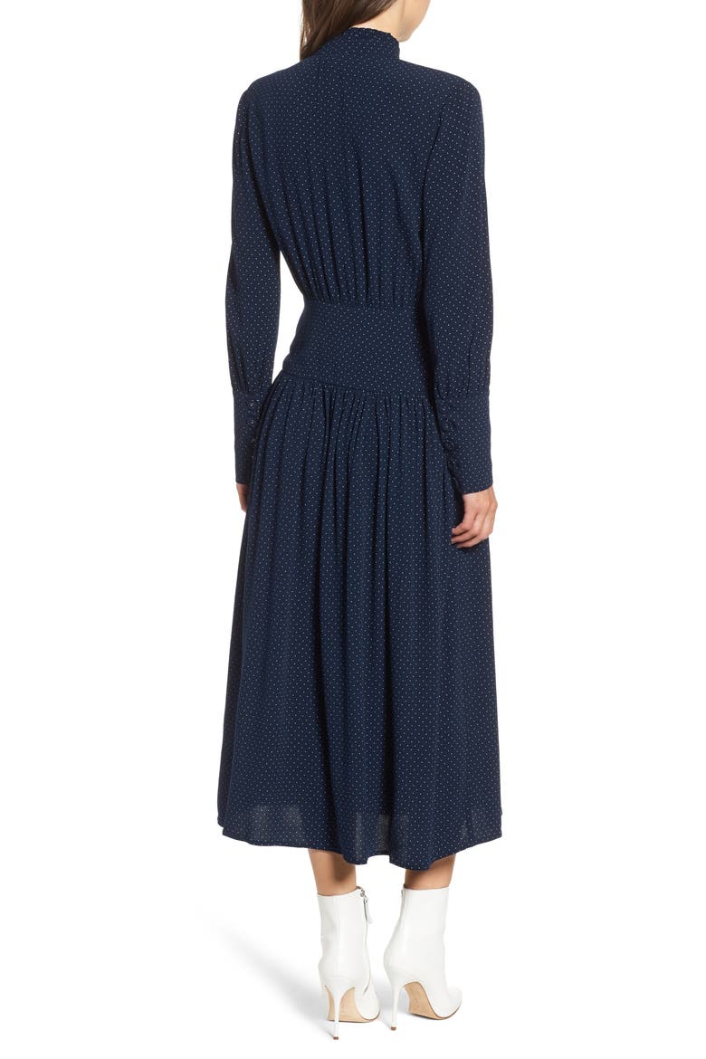 Side Button Midi Dress, Alternate, color, NAVY IRIS MINI DOT