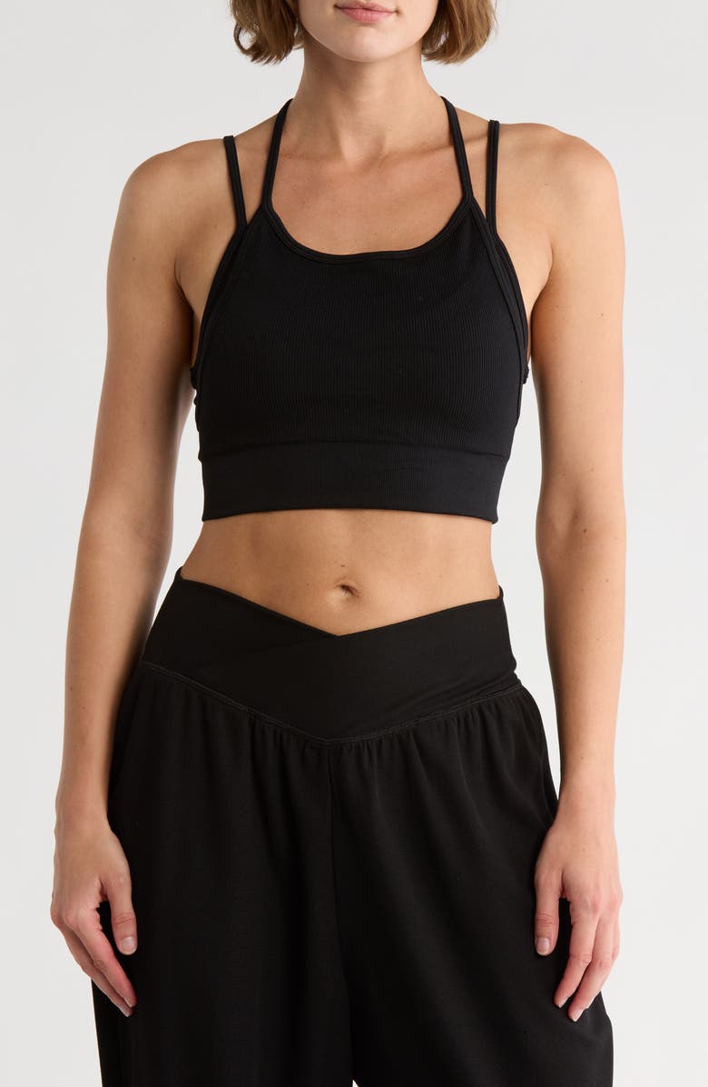 90 DEGREE BY REFLEX Lively Seamless Double Layer Bralette, Main, color, Black