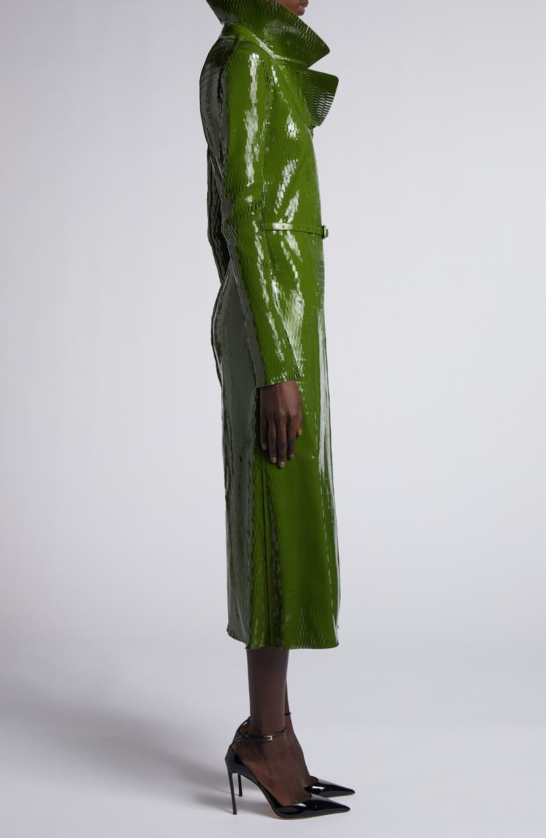 TOM FORD Perforated Patent Leather Trench Coat, Alternate, color, Grass Green/ Black