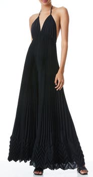 Alice + Olivia Adalyn Halter Pleated Jumpsuit