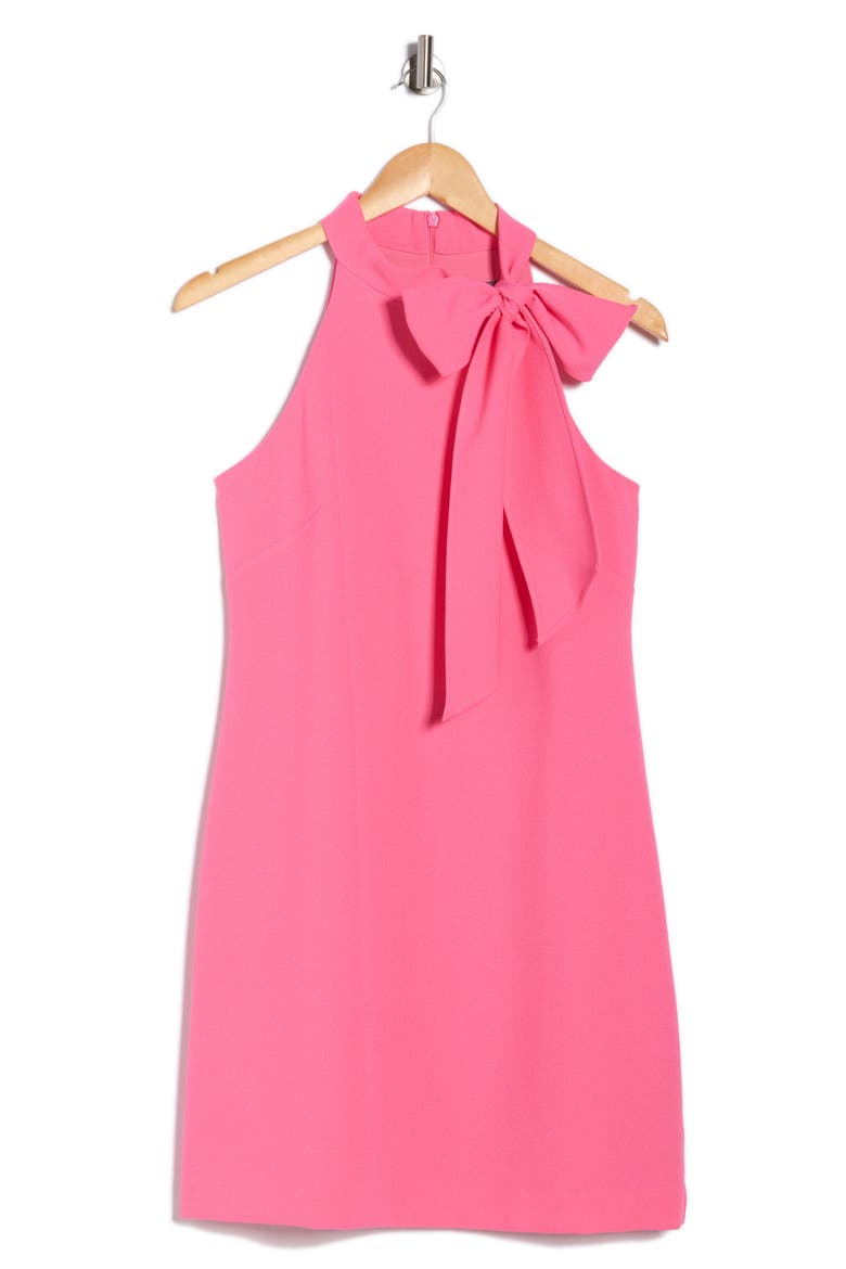 Bow Neck Sleeveless Signature Stretch Crepe Midi Dress, Alternate, color, LIPSTICK PINK