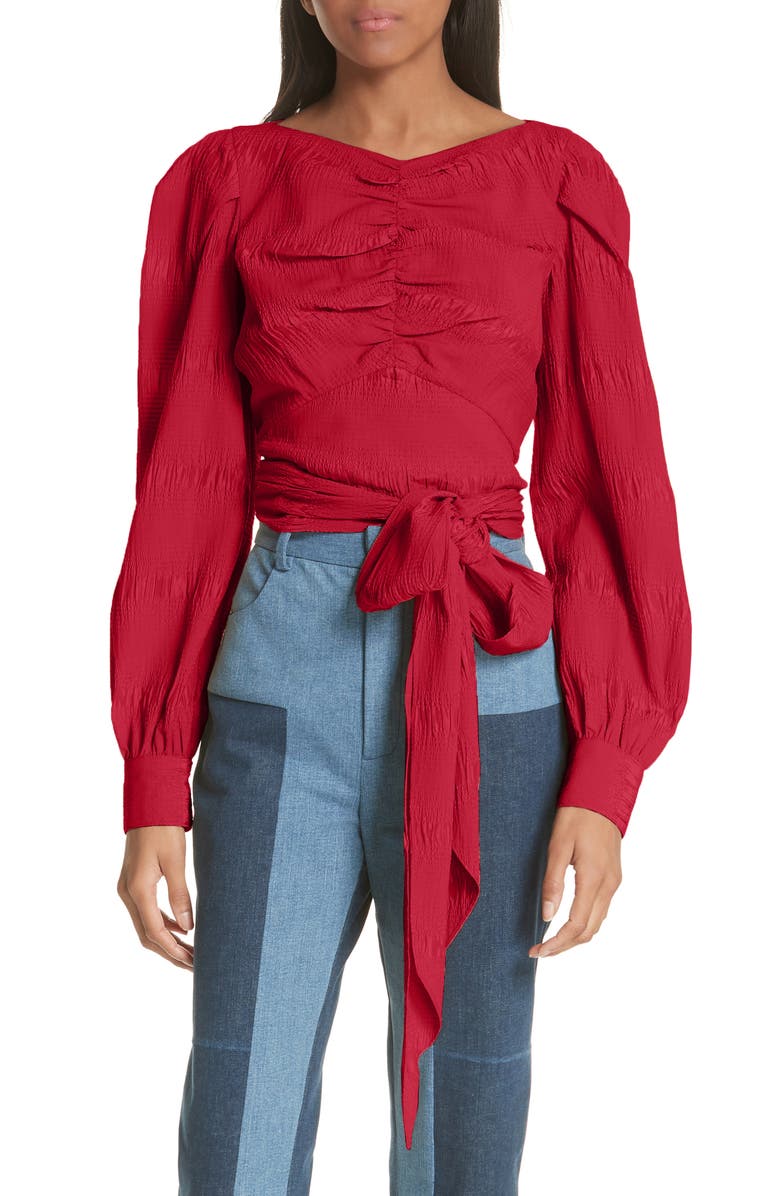 Rachel Comey Bounds Tie Waist Silk Blend Top, Main, color,