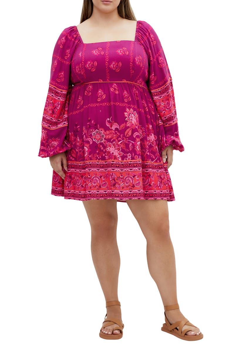 Jasmine Long Sleeve Minidress, Main, color, DREAMY BORDER