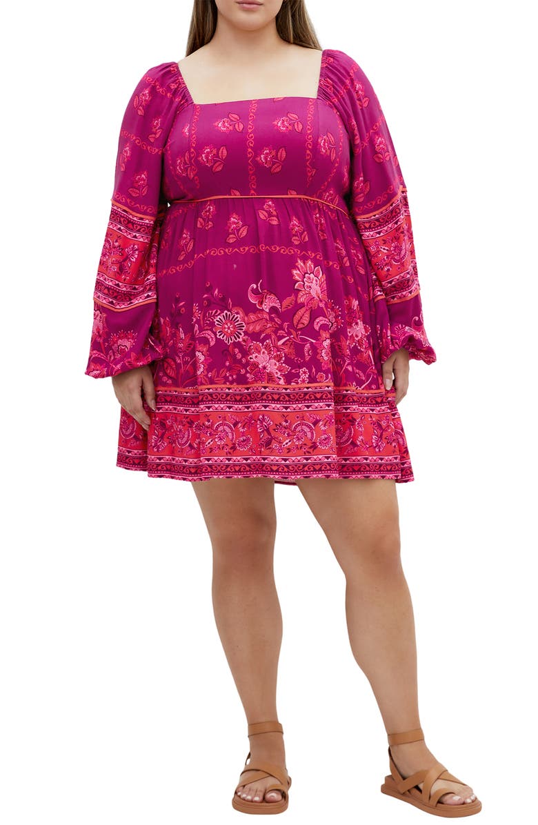 City Chic Jasmine Long Sleeve Minidress, Main, color, Dreamy Border