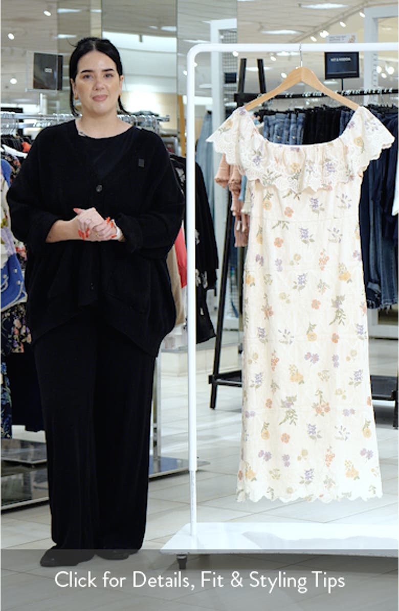 Brinley Embroidered Off the Shoulder Midi Dress, sales video thumbnail