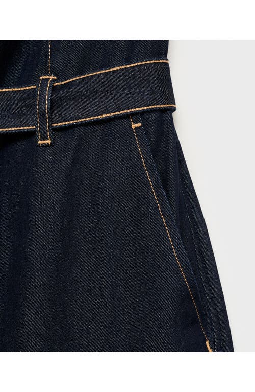 Mango Mono Strapless Tie Waist Denim Jumpsuit In Blue