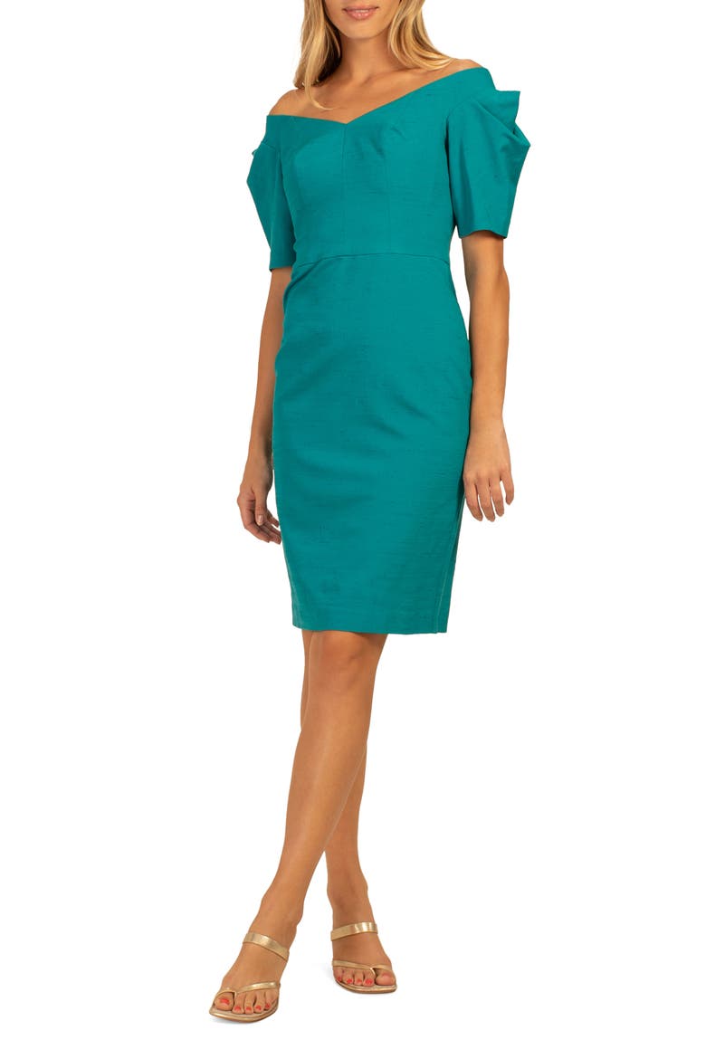 Witty Off the Shoulder Short Sleeve Sheath Dress, Alternate, color, TILE BLUE